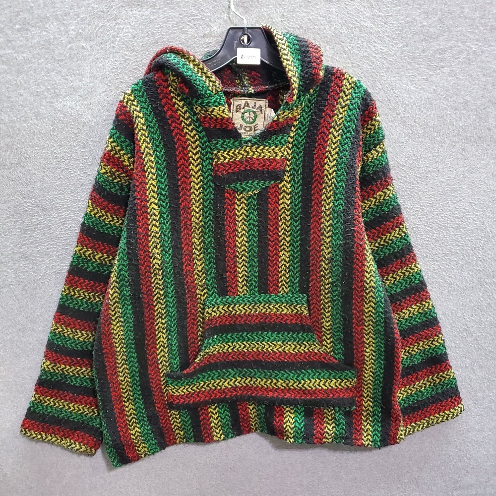 VINTAGE Baja Joe Men‎ Sweater M Green Hooded Mexican Baja Pockets Long Sleeve